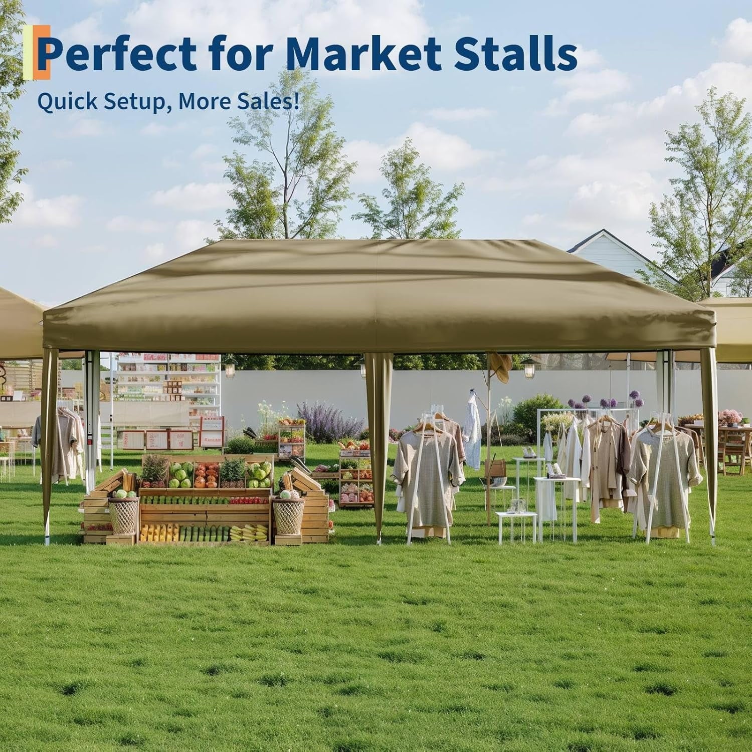 Pop Up Canopy Tent with 4 Sidewall, Heavy-Duty Rust-Proof Frame Party Tent, Brown - Image 3