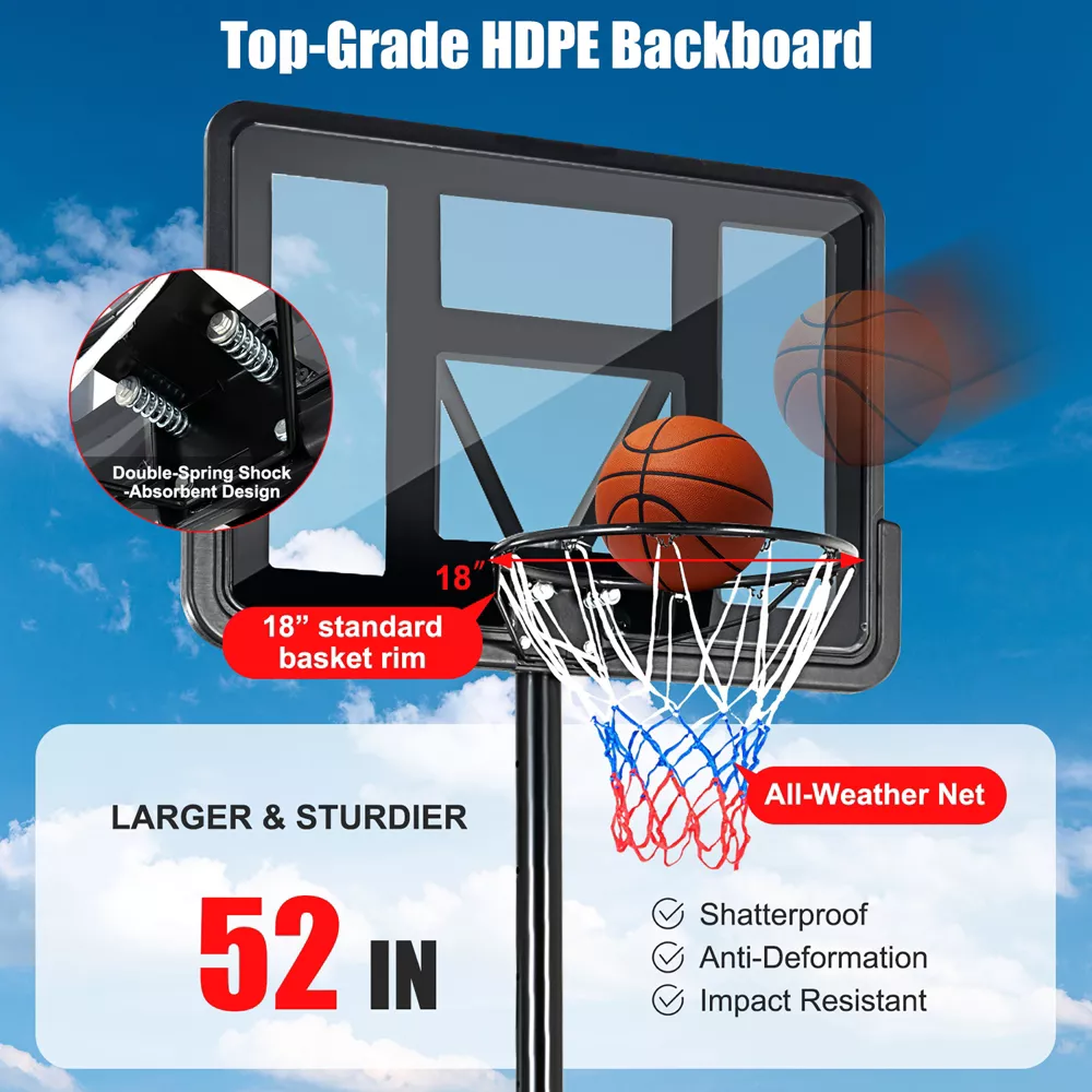 Portable Basketball Hoop Stand Adjustable Height W/Shatterproof Backboard Wheels - Image 2