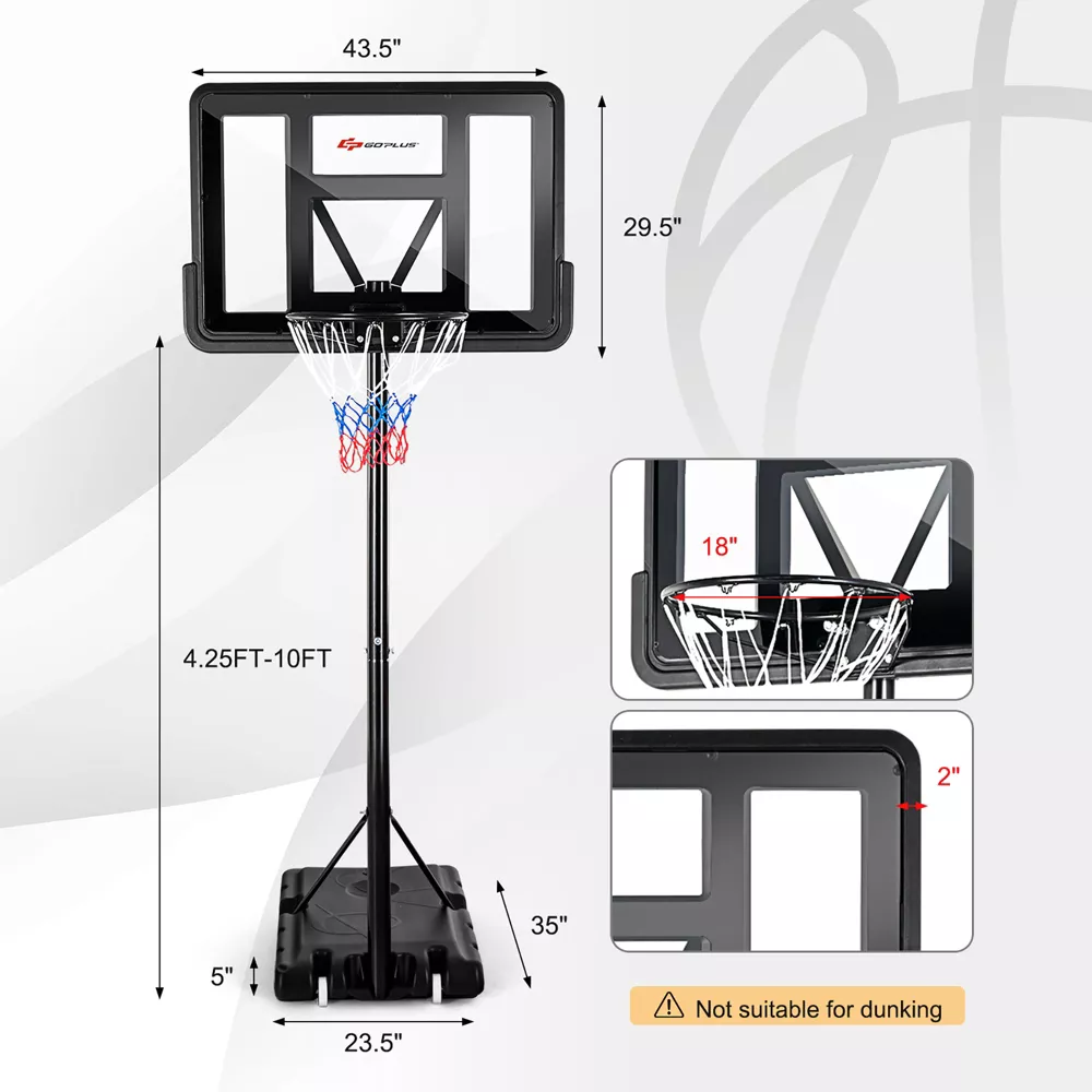 Portable Basketball Hoop Stand Adjustable Height W/Shatterproof Backboard Wheels - Image 4
