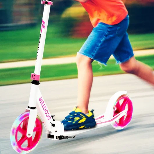 Portable Folding Sports Kick Scooter w/ LED Wheels - Pink - Image 5