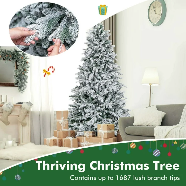 Pre-Lit Flocked Christmas Tree Hinged w/ 300 LED Lights - Image 5