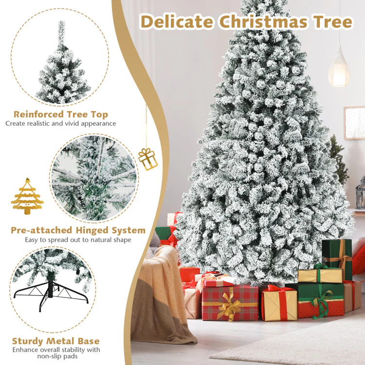 Pre-Lit Premium Snow Flocked Hinged Artificial Christmas Tree - Image 2