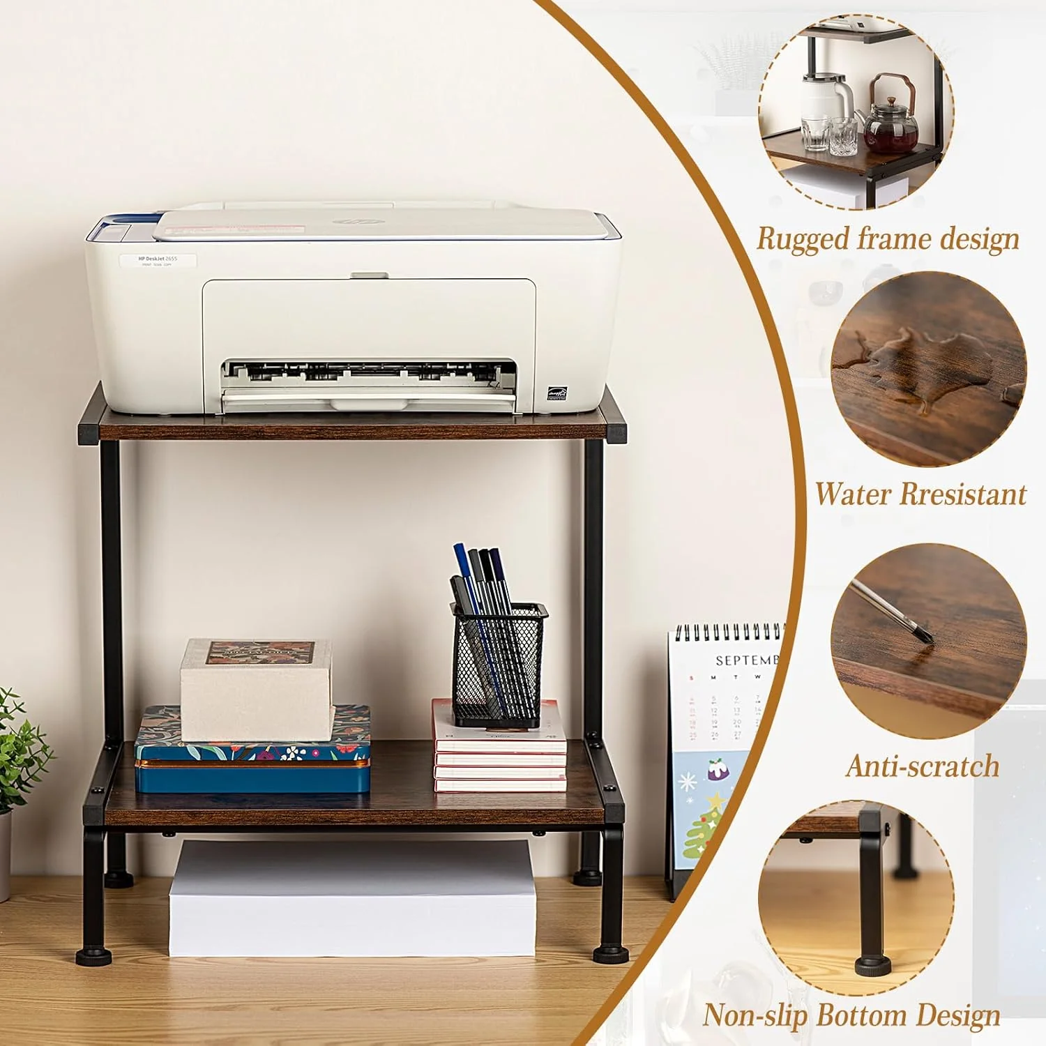 Printer Stand with Storage for Desk, 2 Tier Desk Organizer - Image 2