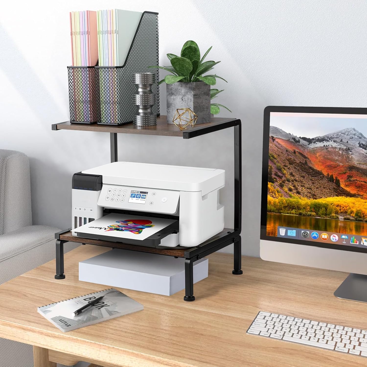 Printer Stand with Storage for Desk, 2 Tier Desk Organizer - Image 3