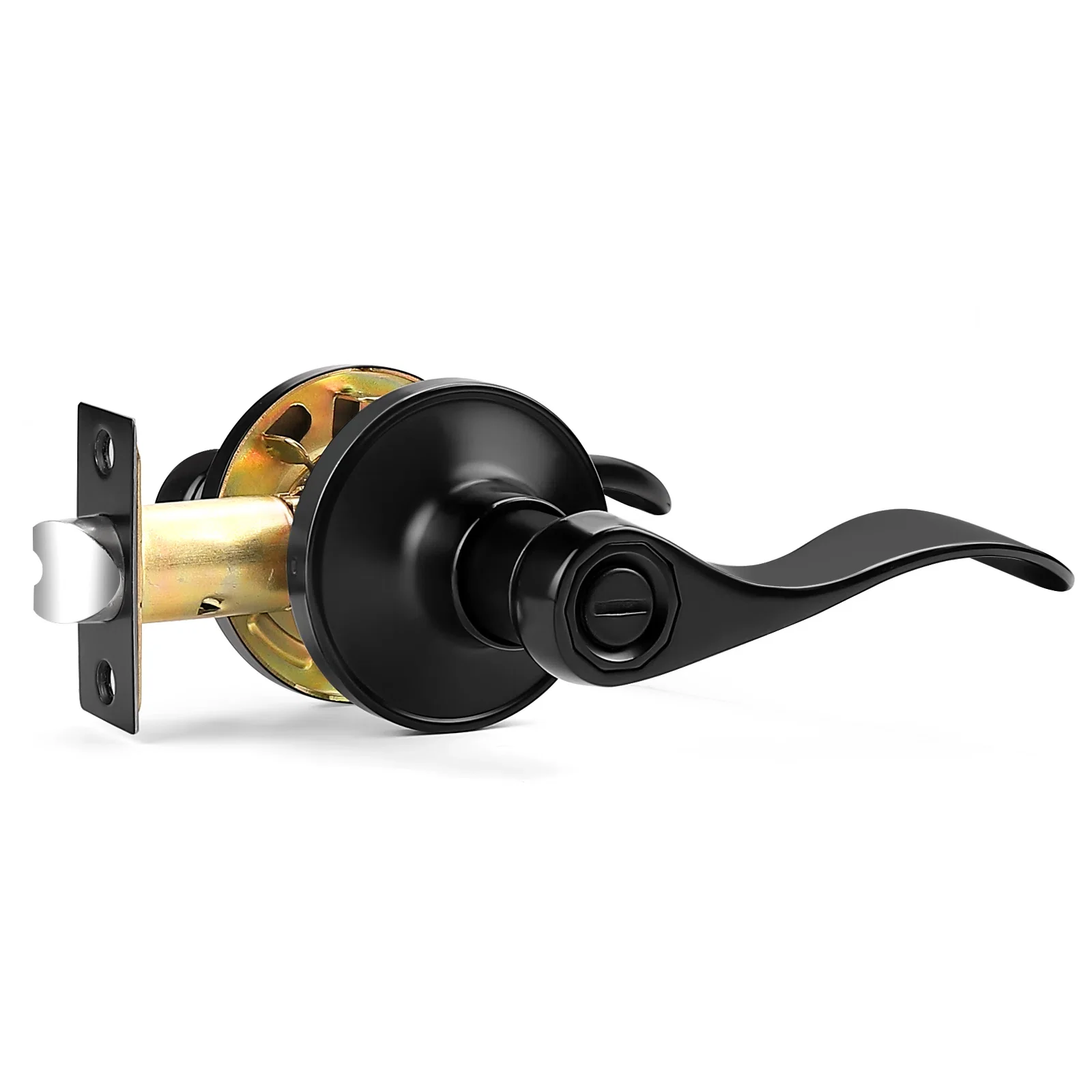 Privacy Door Lever with Round Rosette Keyless Lock - Set of 3 - Image 2