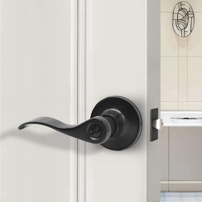 Privacy Door Lever with Round Rosette Keyless Lock - Set of 3 - Image 3