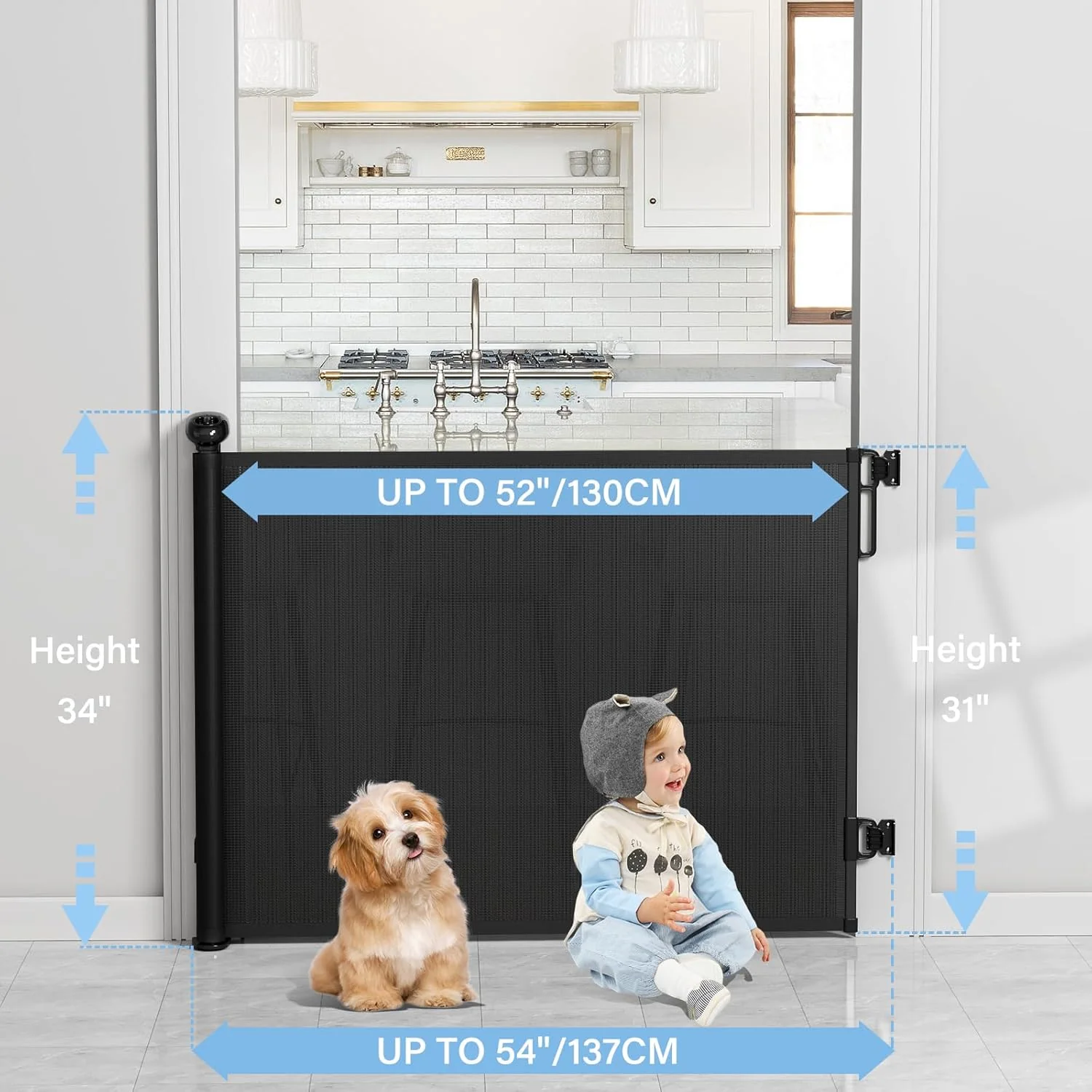 Retractable Baby, Child & Dog Gates for Stairs, Black - Image 2