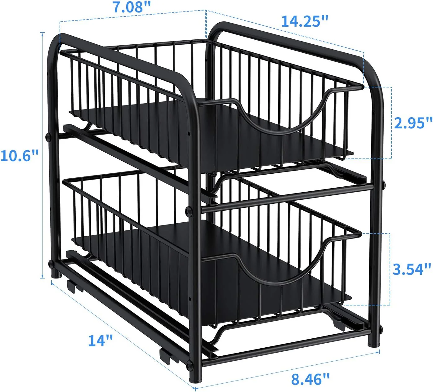 Pull-out Cabinet Organizer, Stackable 2-tier Under Sink Rack, Black Set of 2 - Image 3