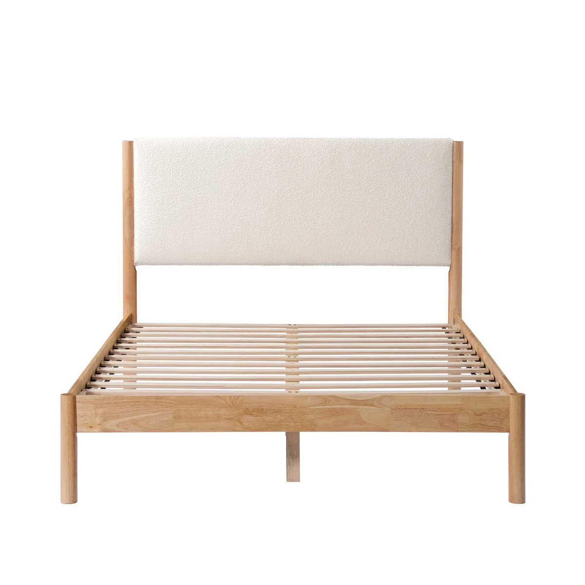 Ardin Solid Wood Bed Frame With Cream Boucle Upholstered Headboard Queen - Image 3
