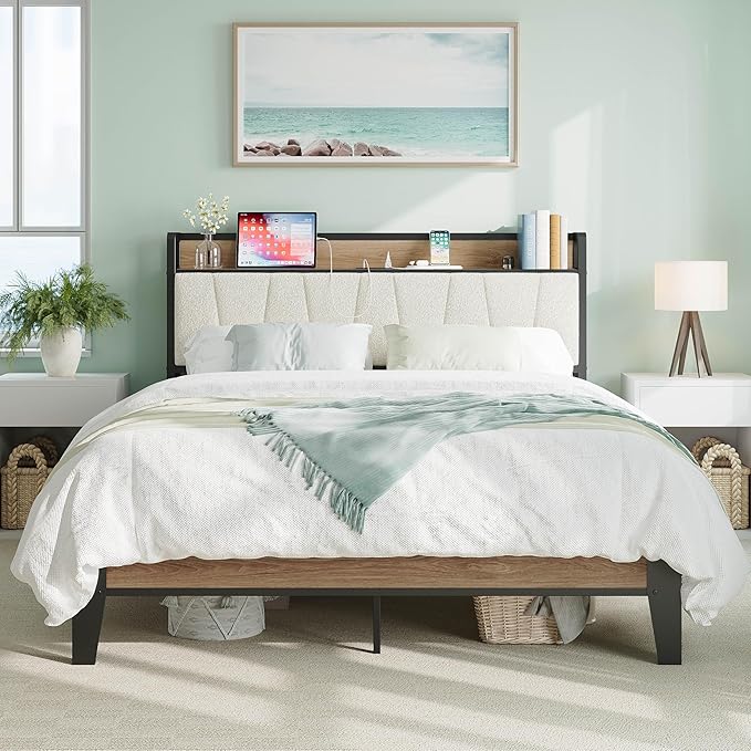 Queen Bed Frames Storage Headboard with Charging Station - Image 3