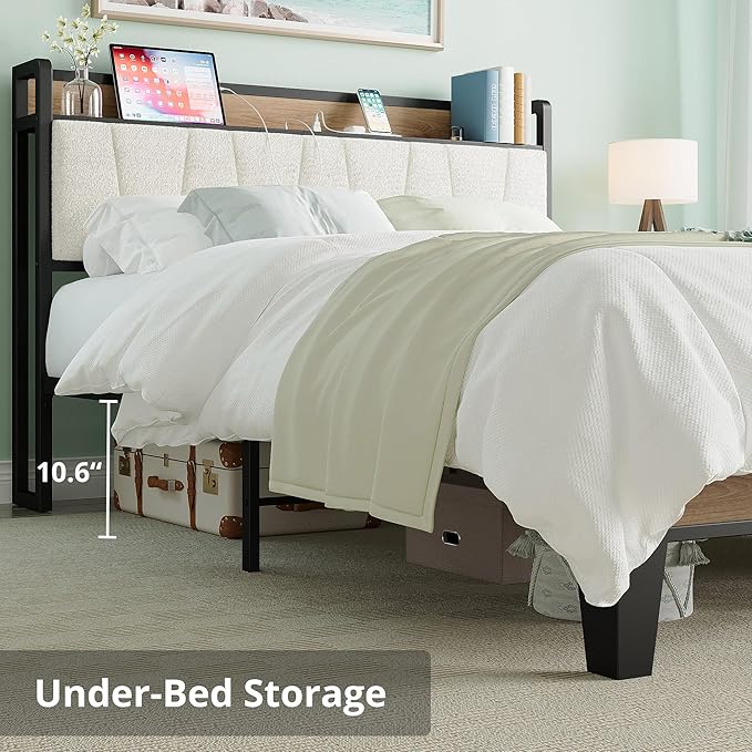 Queen Bed Frames Storage Headboard with Charging Station - Image 4