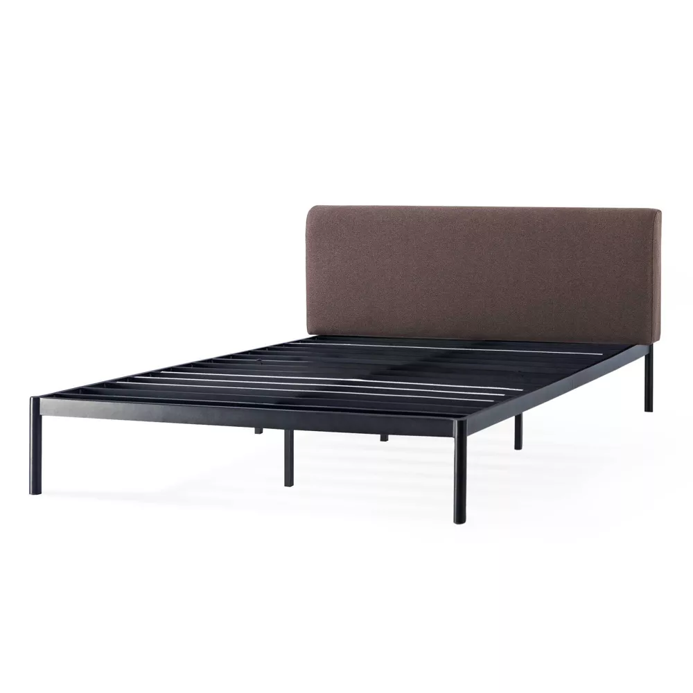 Queen Bree Metal Platform Bed with Curved Upholstered Headboard Black