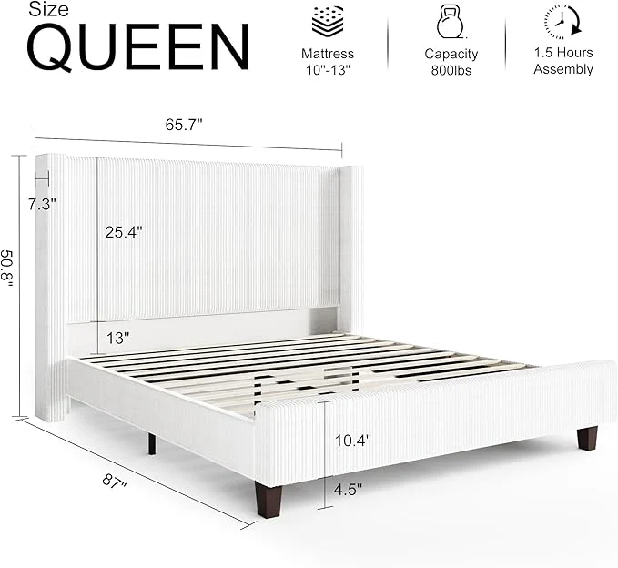 Queen Bed Frame with Wingback Headboard - Image 5