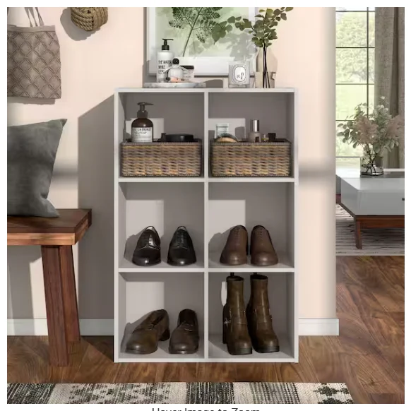 Quincy Stackable Greige Wood 6-Shelf Modern Modular Bookcase - Image 2