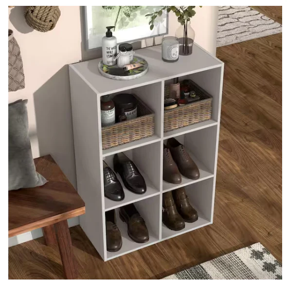 Quincy Stackable Greige Wood 6-Shelf Modern Modular Bookcase - Image 3
