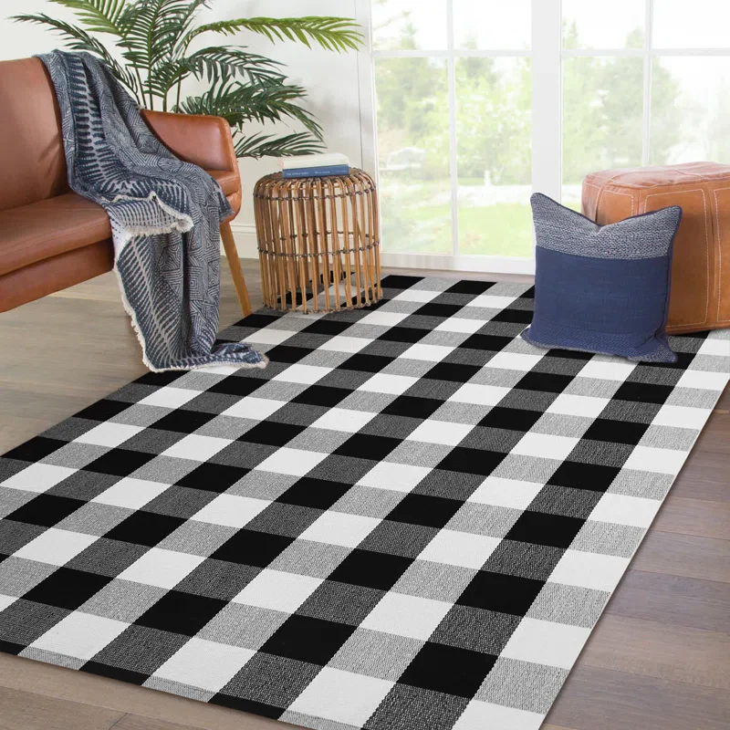Quintisha Buffalo Plaid Area Rugs Black and White Checkered 4' x 6' - Image 2