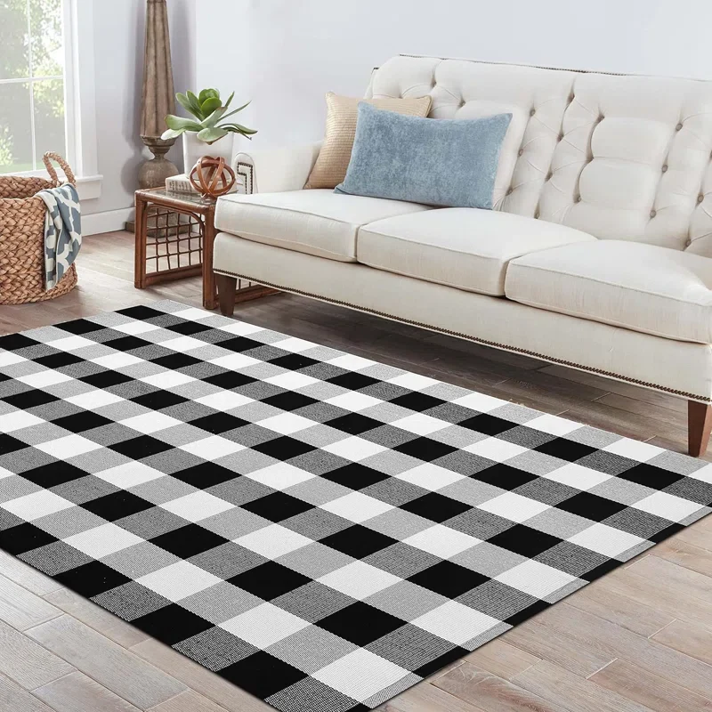 Quintisha Buffalo Plaid Area Rugs Black and White Checkered 4' x 6' - Image 3