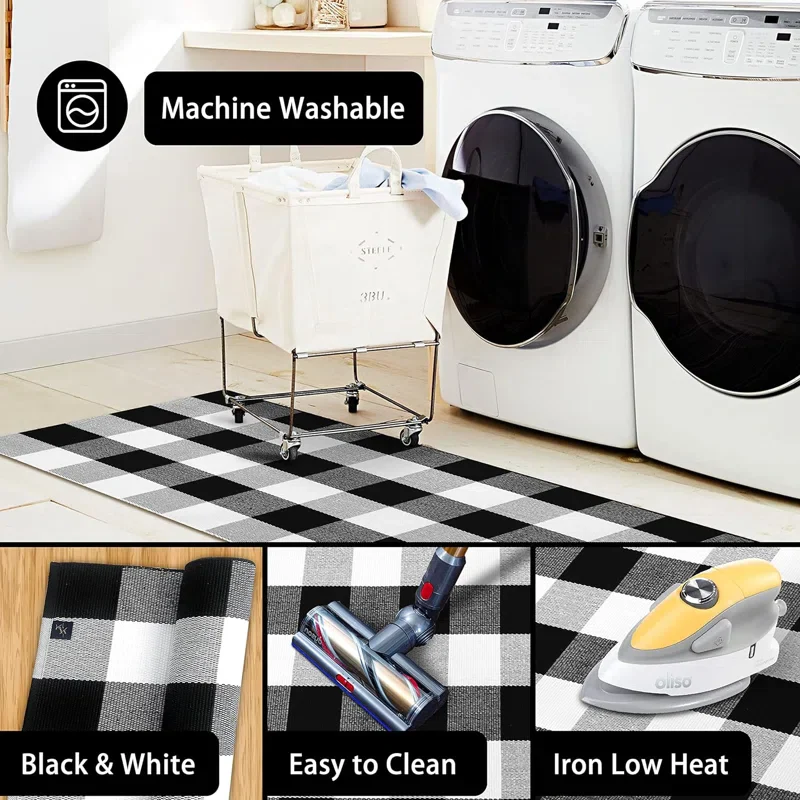 Quintisha Buffalo Plaid Area Rugs Black and White Checkered 4' x 6' - Image 5