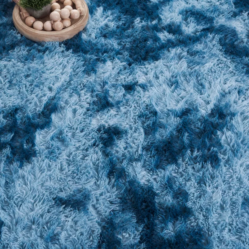 Rainbow Shag Flatweave-Power Loomed Skid-Resistant Indoor Area Rugs - Blue - 6'x9' - Image 2