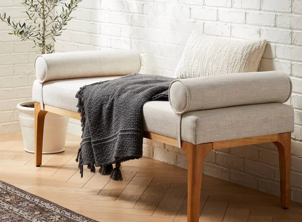 Randolph Bench with Bolster Pillows Linen - Threshold™ designed with Studio McGee Assembly Required SHOWROOM ITEM