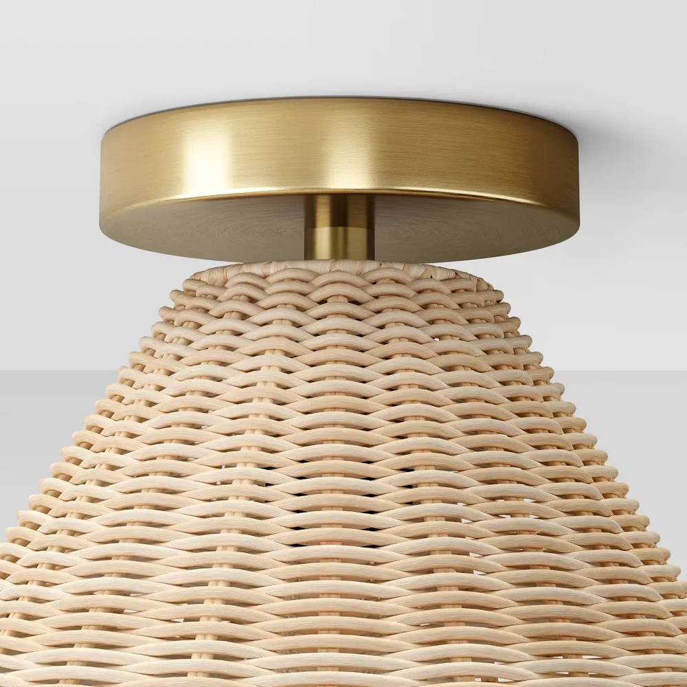 Rattan Fixed Ceiling Light Brass - Image 2