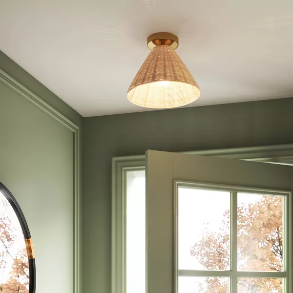 Rattan Fixed Ceiling Light Brass - Image 3