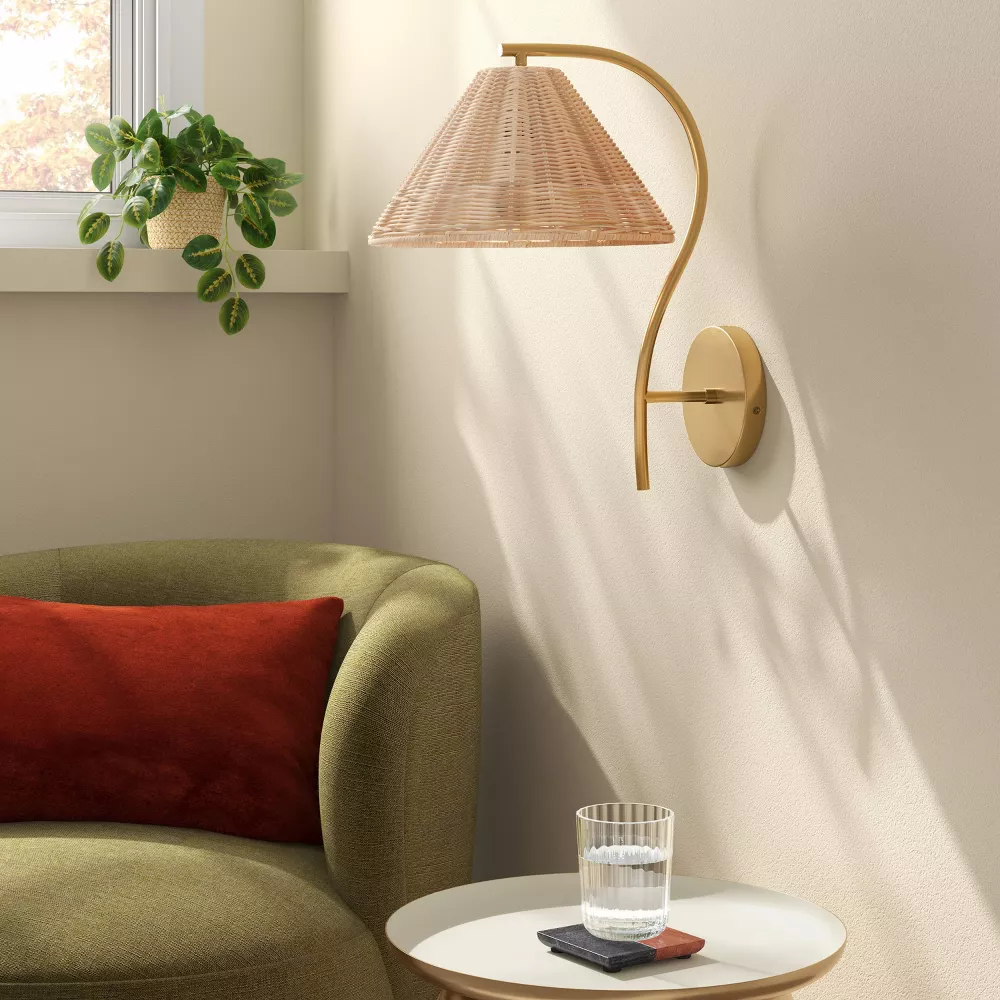 Rattan Wall Sconce Light Brass - Image 4