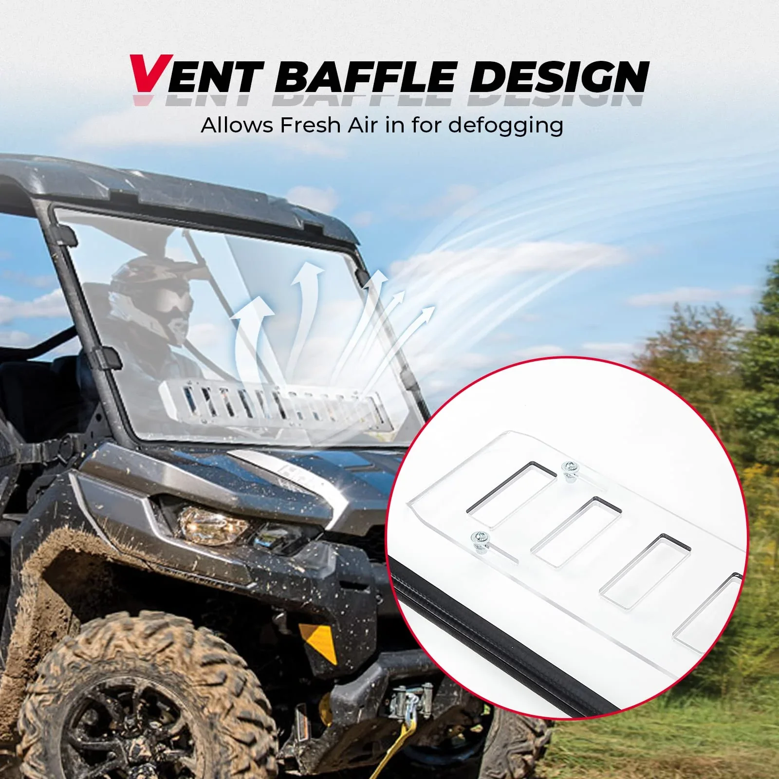 FRONT ONLY Vented Full Windshield for Can Am Defender - Image 4