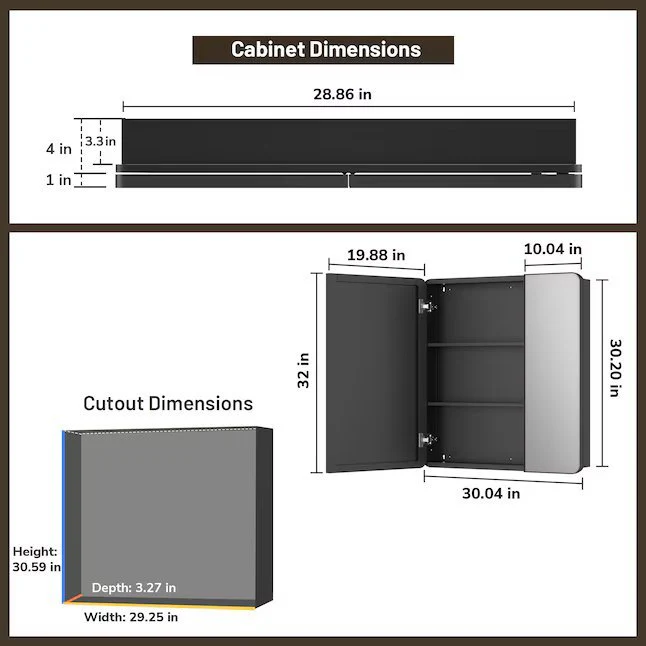 Recessed Mount Black Framed Mirrored Rectangle Medicine Cabinet - Image 3