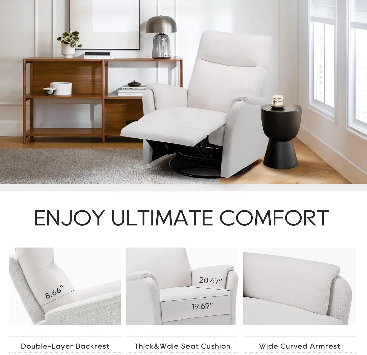 Recliner Chair, Home Theater Seat with Wide Footrest and Cushion - Image 4