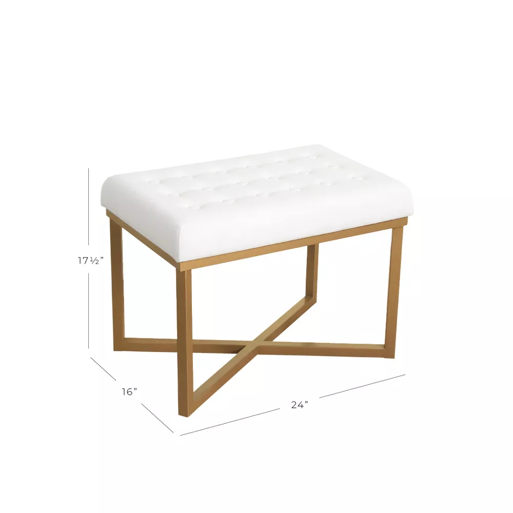 Rectangle Ottoman Velvet Tufted Cushion and Gold Metal X Base - Image 2