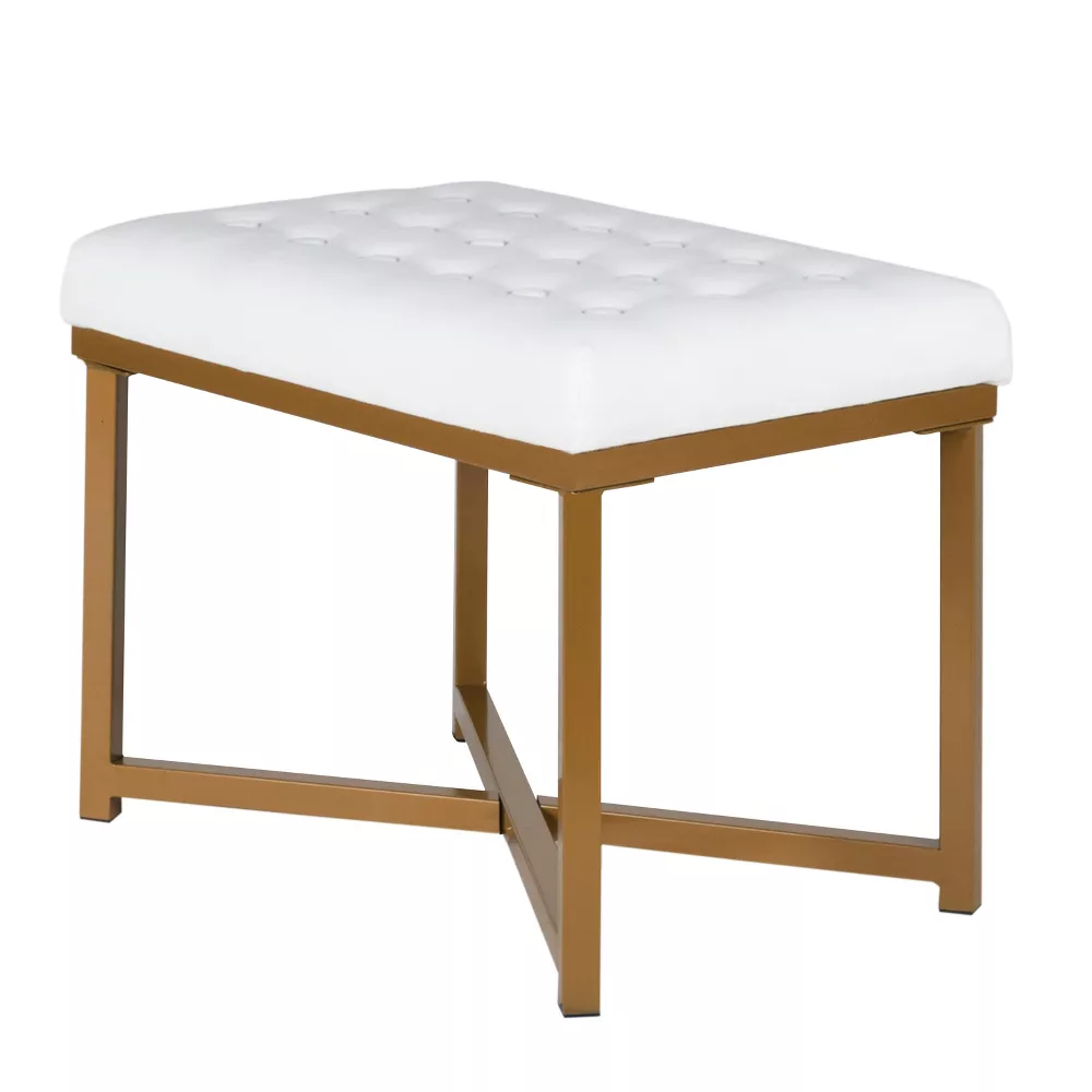 Rectangle Ottoman Velvet Tufted Cushion and Gold Metal X Base - Image 4