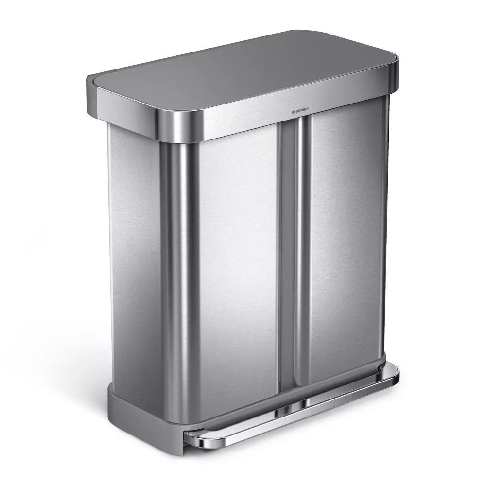 Rectangular Dual Compartment Recycling Step Trash Can Gray