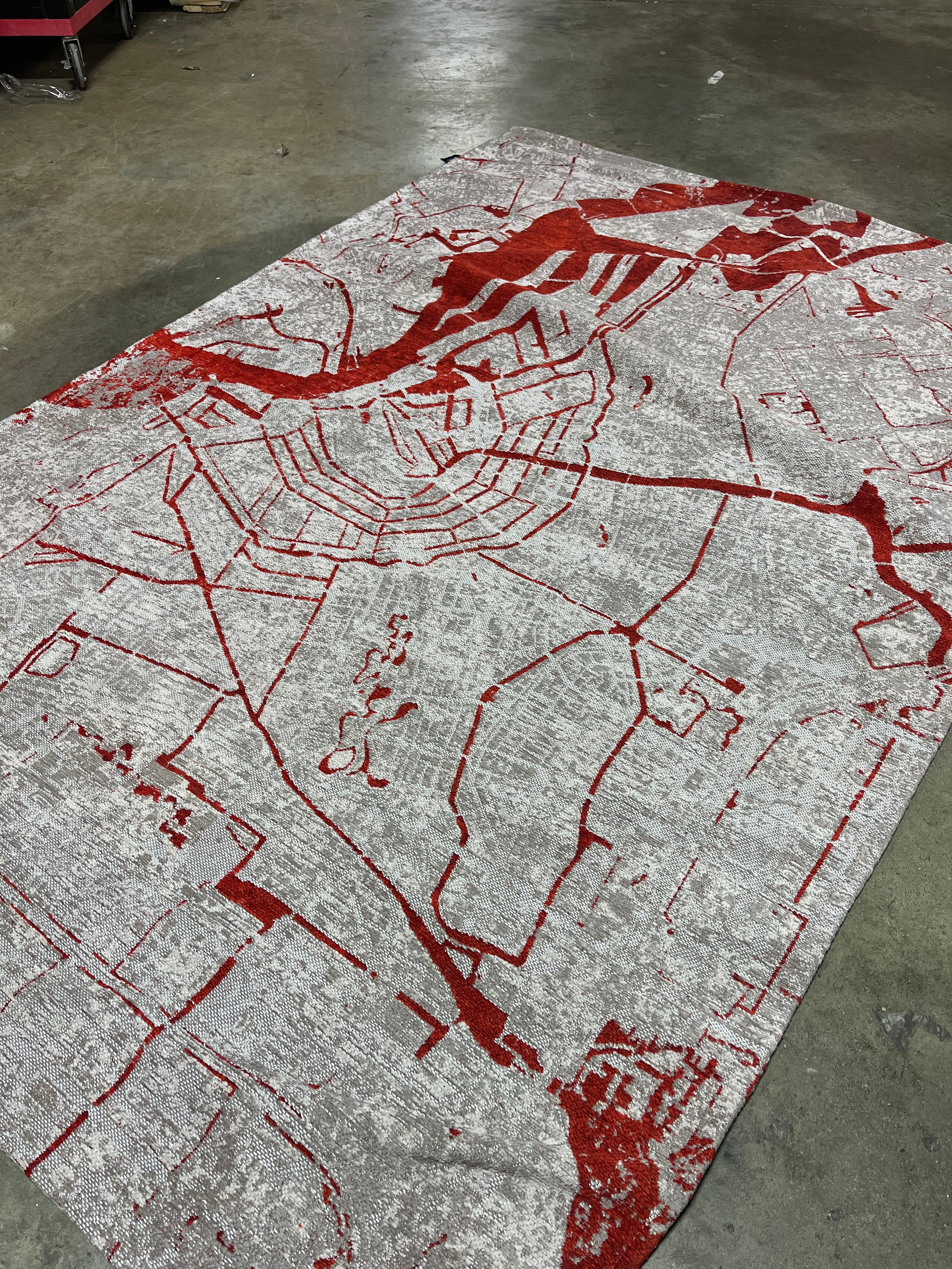 Red and White Abstract Non Skid Area Rug 5' X 7', - Image 6