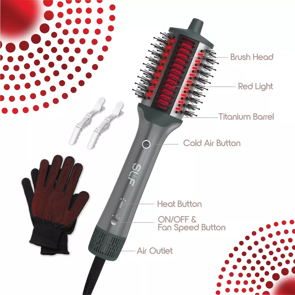 Red Light Therapy 5-in-1 Ionic Dry Hair Brush & Heat Comb - Image 4