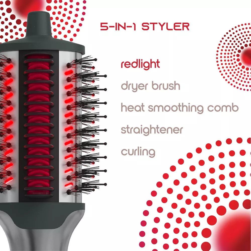 Red Light Therapy 5-in-1 Ionic Dry Hair Brush & Heat Comb - Image 5