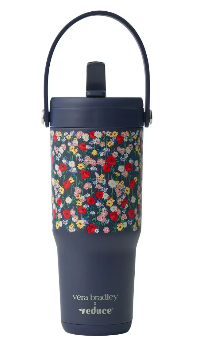 Reduce x Vera Bradley 24oz Chiller Go Leak Proof Stainless Steel Insulated Straw Tumbler Poppy Meadow SHOWROOM ITEM