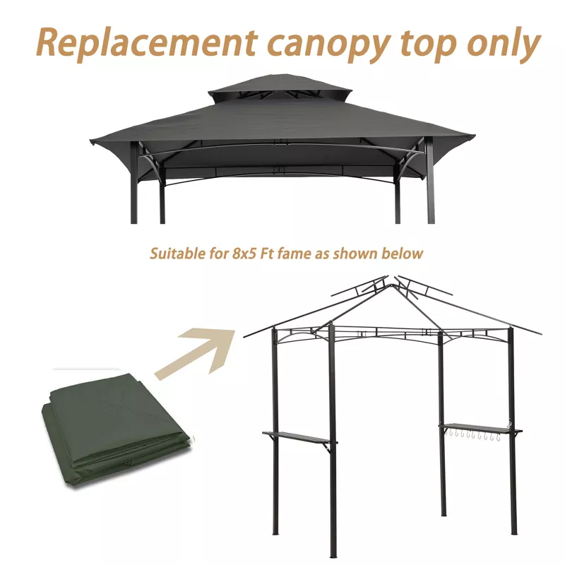 Replacement Canopy Roof, Outdoor BBQ Gazebo Top Cover Gray - Image 3