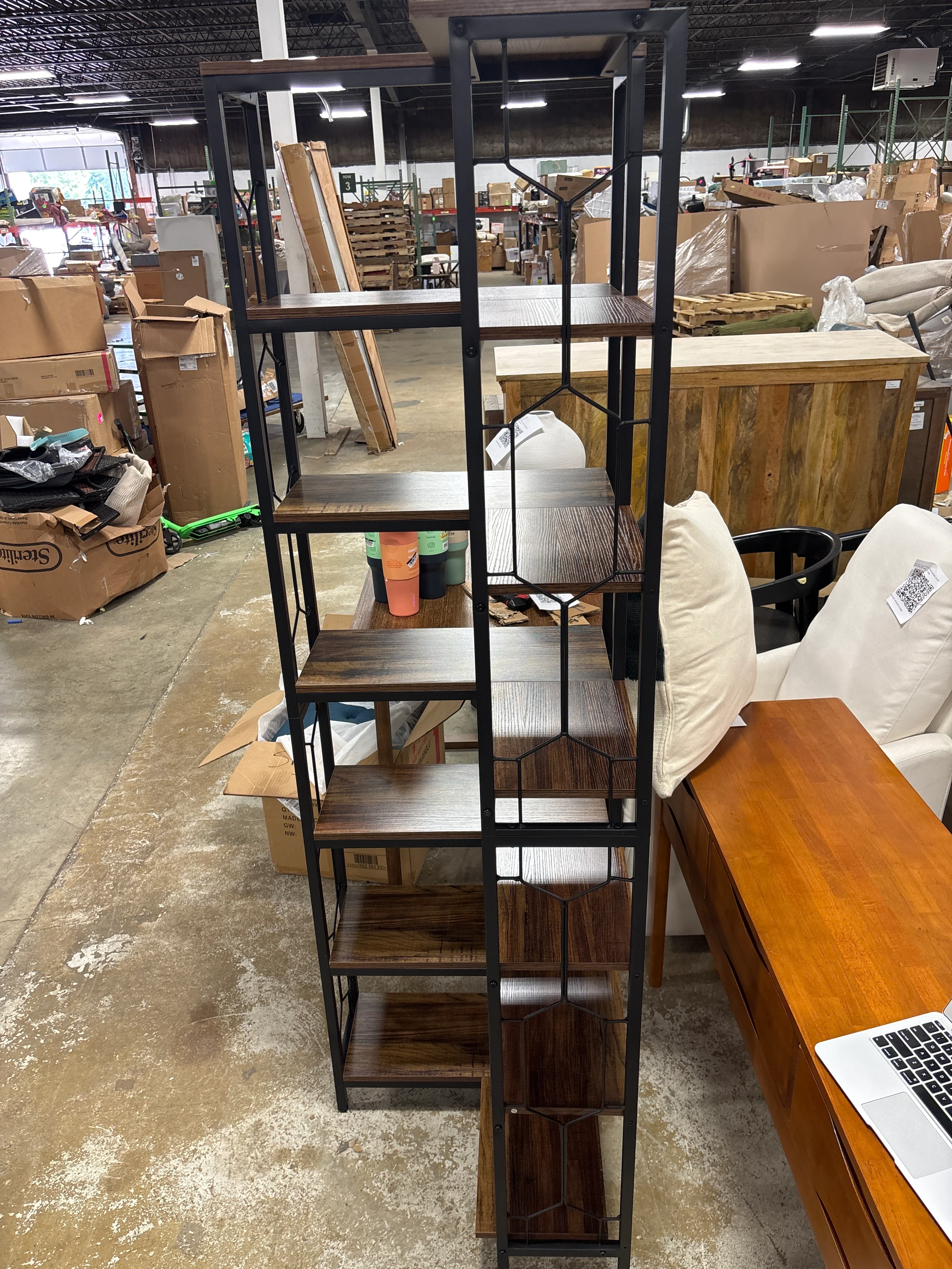 Resenkos 7-Tier Corner Bookshelf - Brown SHOWROOM ITEM - Image 4