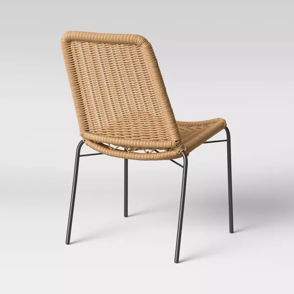 Resin Wicker Stack Outdoor Patio Dining Chair Armless Chair Black - Image 3