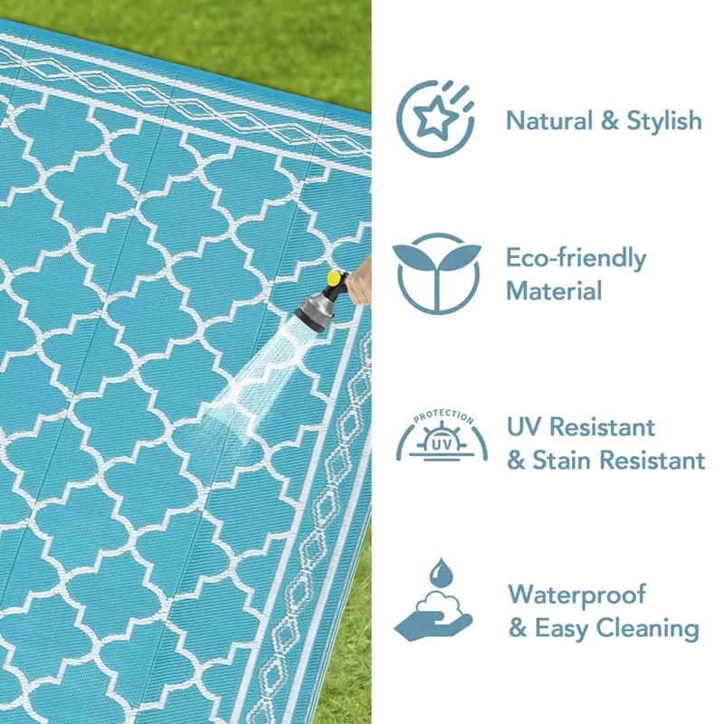 Reversible Geometric Outdoor Rug, Waterproof UV-Resistant Patio Mat - Image 3