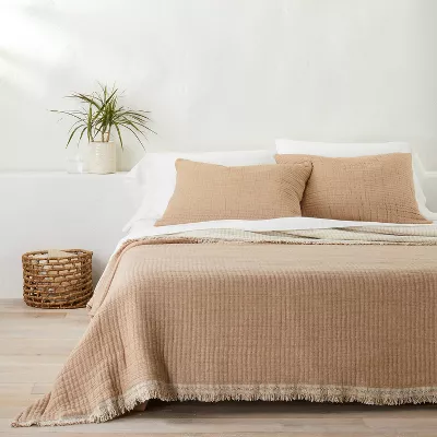 Reversible Textured Cotton Chambray Coverlet - King - Image 2