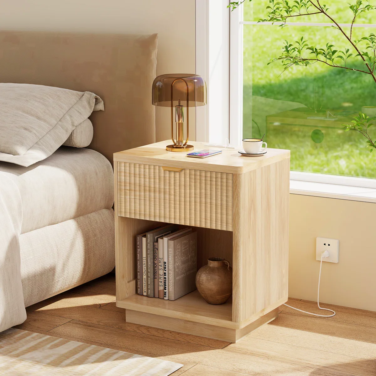 Rhythm Nightstand with Charging Station Natural SHOWROOM ITEM