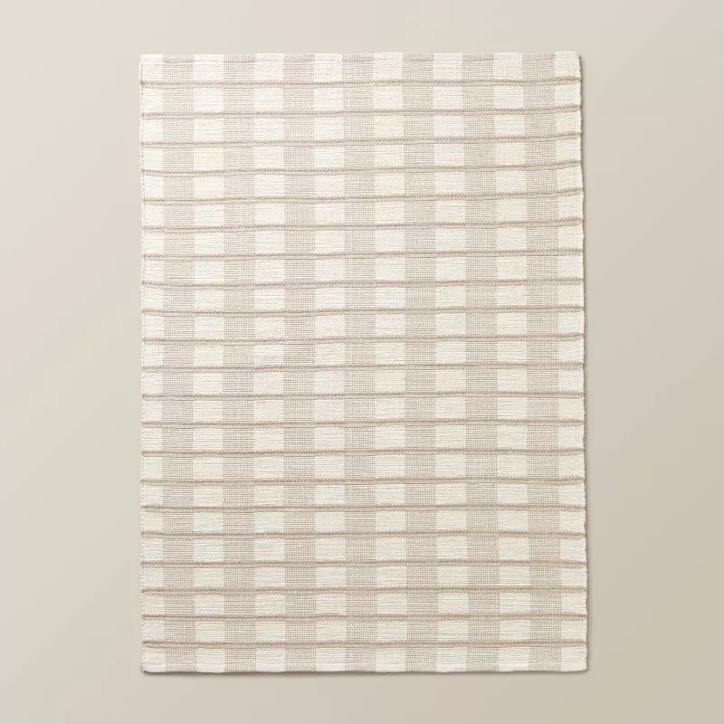 Rib Stripe Plaid Handmade Woven Area Rug Tan/Cream/Khaki - 5x7