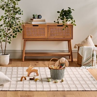 Rib Stripe Plaid Handmade Woven Area Rug Tan/Cream/Khaki - 5'x7' Area - Image 2