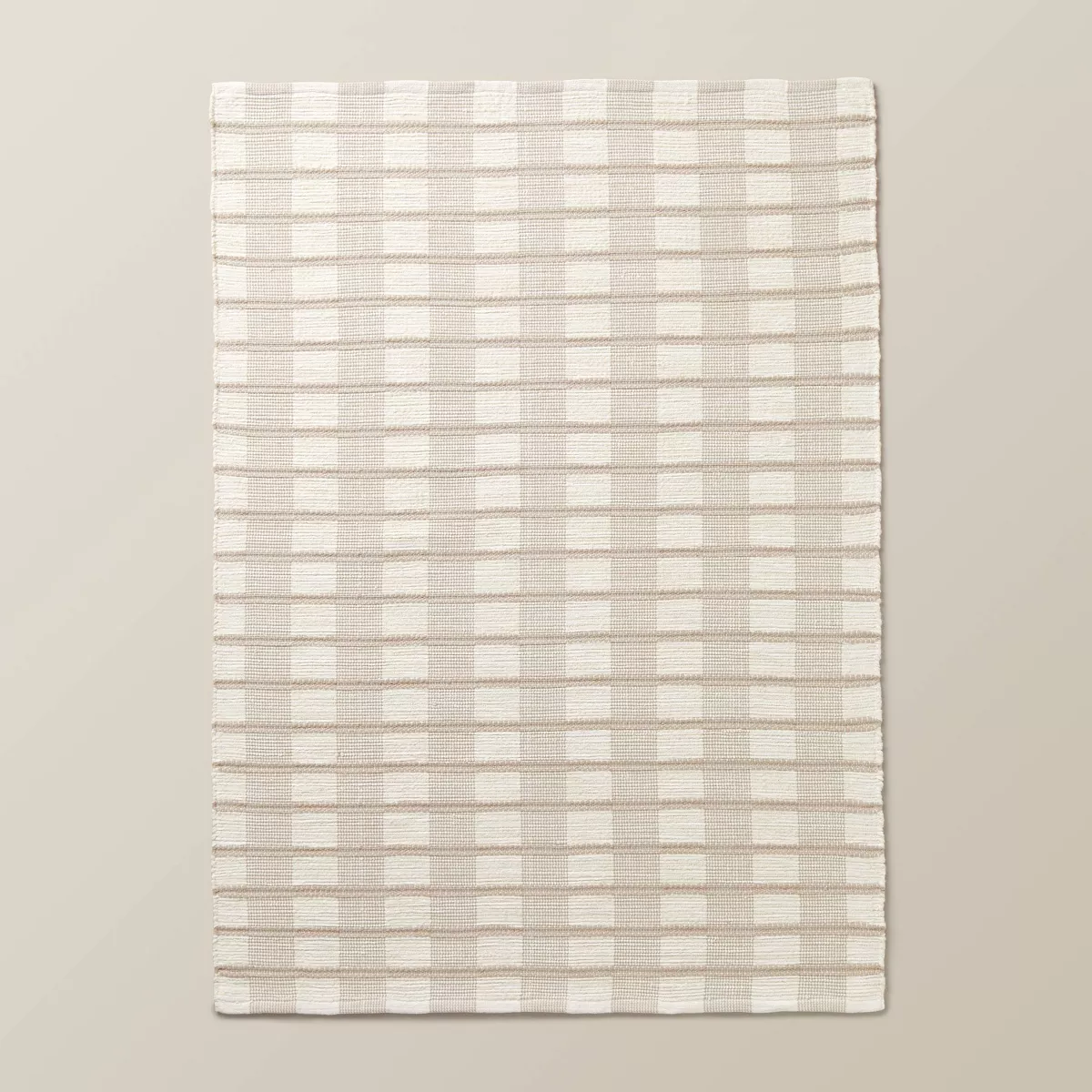 Rib Stripe Plaid Handmade Woven Area Rug Tan/Cream/Khaki