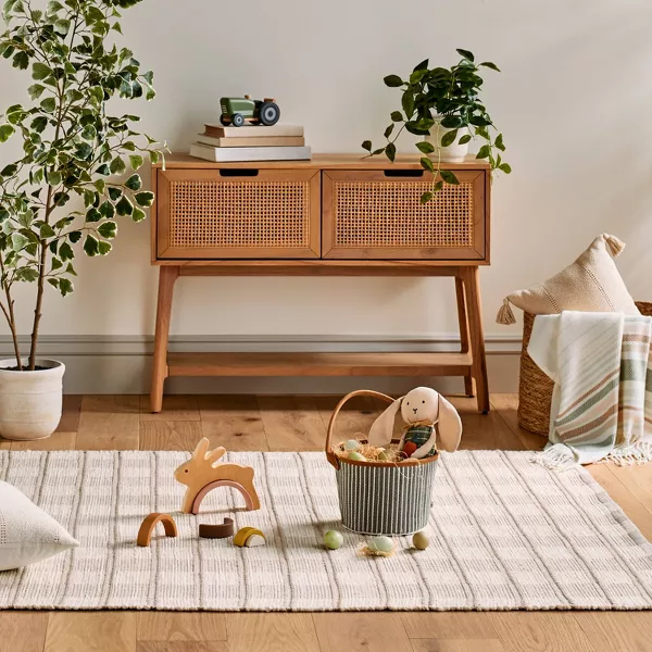 Rib Stripe Plaid Handmade Woven Area Rug Tan/Cream/Khaki - Image 2