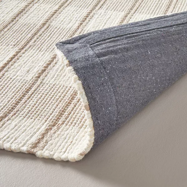 Rib Stripe Plaid Handmade Woven Area Rug Tan/Cream/Khaki - Image 4