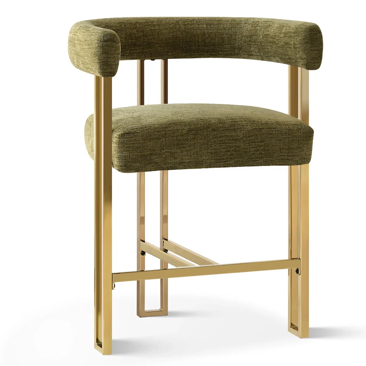 Rienna Upholstered Gold Chenille Solid Back Counter Stool,