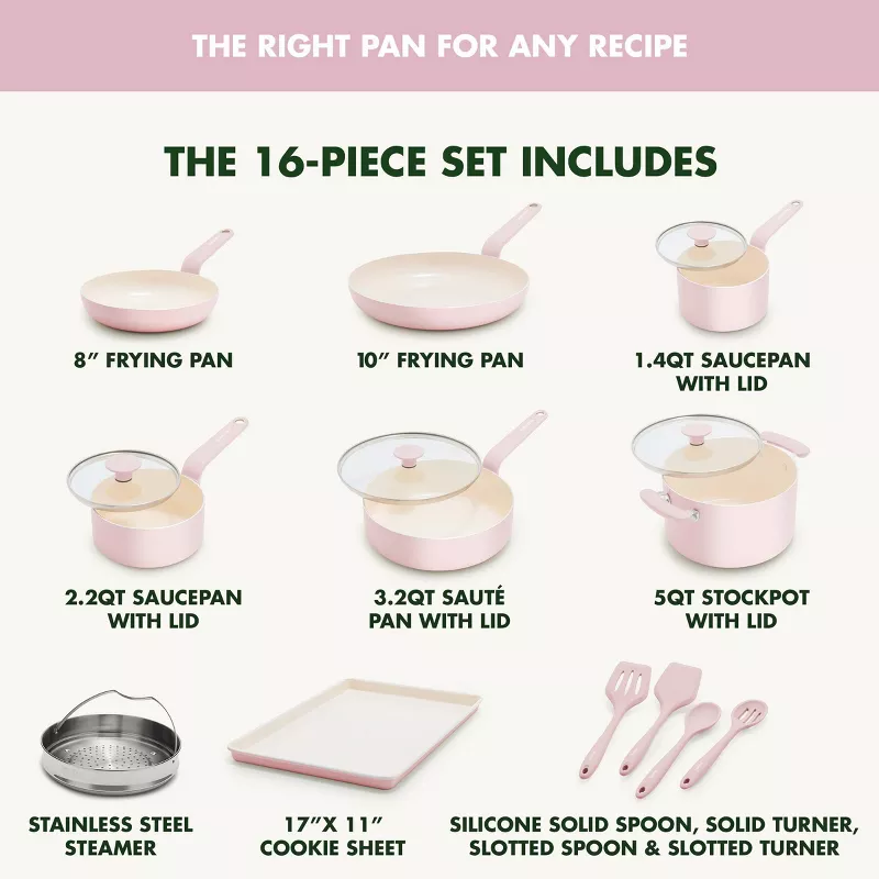 Rio 16pc Ceramic Nonstick Cookware Set Pink - Image 3